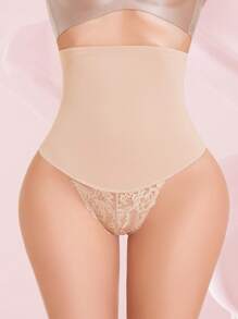 JUQDNX High Waist Shaping Thong - Tummy Control & Butt Lift, Lace Shaping Panties, Create Alluring Figure, Smooth Curve Contouring - Beige - View 4