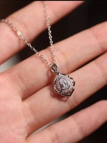 1 chiếc vòng cổ mặt đá Zirconia bạc Sterling 925, thiết kế tối giản với phong cách cao cấp, quà tặng hàng ngày hoặc lễ hội cho phụ nữ - Bạc - Xem 6