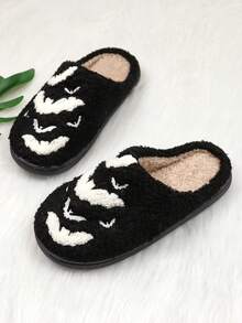 Dép đi trong nhà họa tiết thêu dơi ma quái Halloween mới 2024, Dép đi trong nhà ấm áp và mềm mại cho các cặp đôi, Mùa đông - màu đen - Xem 6