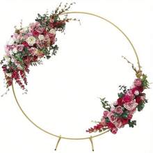 2M Round Hoop Balloon Arch Backdrop Flower Gold Display Stand Frame Wedding - Gold - View 1