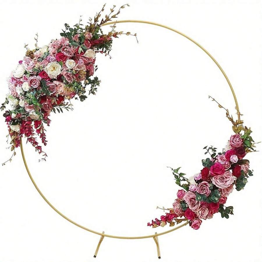 2M Round Hoop Balloon Arch Backdrop Flower Gold Display Stand Frame Wedding - Gold - View 1
