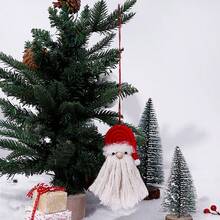 1 mặt dây chuyền trang trí ông già Noel thủ công bằng móc len, quà tặng nhỏ tự làm, tượng nhỏ bằng vải nhung, móc khóa túi ông già Noel, đồ trang trí ngày lễ, thủ công mỹ nghệ - đỏ trắng - Xem 7