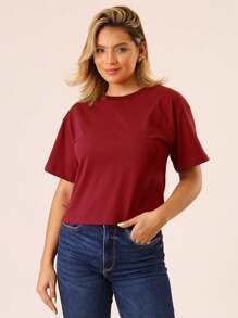 Kit 5 Basic Women's Blouses T-Shirts Oversized Loose Stylish Short Sleeve Alba Cotton - Đen/Trắng/Be/Nâu/Đỏ tía - Xem 9