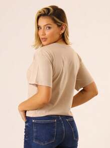 Kit 5 Basic Women's Blouses T-Shirts Oversized Loose Stylish Short Sleeve Alba Cotton - Đen/Trắng/Be/Nâu/Đỏ tía - Xem 8