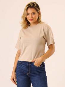Kit 5 Basic Women's Blouses T-Shirts Oversized Loose Stylish Short Sleeve Alba Cotton - Đen/Trắng/Be/Nâu/Đỏ tía - Xem 7
