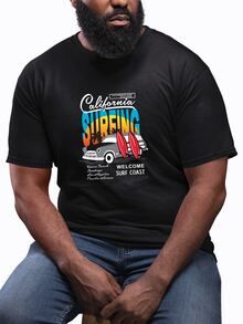 Plus Size Men's T-Shirt Large Basic T-Shirt California Surfing Print 100% Cotton Knit Short Sleeve - 黑色 - 查看 1