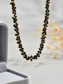 LIEBEIRIS 1 chiếc vòng cổ ngọc trai mạ vàng 18K thủ công, thích hợp để phụ nữ đeo hàng ngày và làm quà tặng - màu đen - Xem 2