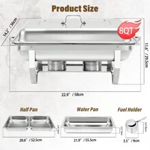 Chafing Dish Buffet Set 2/4/6/8 Packs 9L. Full Size & Hlaf Size Food Pan,Foldable Rectangular Chafer Set, Stainless Steel Buffet Catering Warmer Set For Halloween Party Tableware - Half Size[8 Pack] - View 7