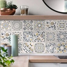 16pcs/Set Floral Pattern Peel And Stick Wallpaper, Self-Adhesive PVC Tile Stickers, Suitable For Home Furniture Renovation And Decoration, Kitchen, Living Room, Bathroom Wall And Floor DIY - Multicolor - View 3