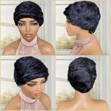 4 inch Pixie Cut Menselijk Haar Pruik voor Vrouwen met Pony Volledig Machinaal Gemaakte Pruik