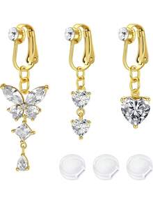 AVYRING 3 件装假肚脐环 假肚脐环 夹式肚脐环 不锈钢非穿孔假肚脐环 女士 - 彩色 - 查看 16