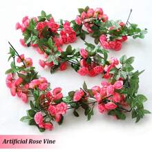10pcs 7.5 FT Artificial Flower Garlands, Rose Vines Faux Silk Floral And Leaves, Hanging Rose Garland For Room Decor Wall Backdrop Wedding Arch Party Background - 玫瑰紅 - 查看 7