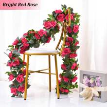 10pcs 7.5 FT Artificial Flower Garlands, Rose Vines Faux Silk Floral And Leaves, Hanging Rose Garland For Room Decor Wall Backdrop Wedding Arch Party Background - 玫瑰紅 - 查看 5