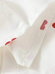 Cute Young Girl White Collar Shirt With Red Heart & Ruffle Trim, Long Sleeve Children Casual Blouse, Spring & Autumn, Suitable For Outerwear Valentine's Day - White - View 6