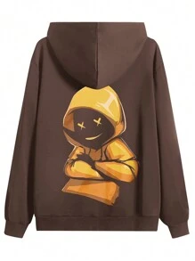 New Autumn Spring Men Jacket Fashionable Retro Cartoon Pattern Zipper Pocket Casual Sports Coat - Coffee Brown - View 2