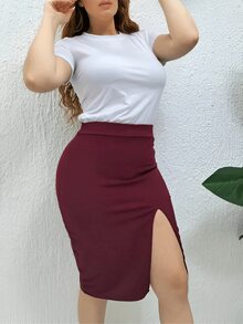 Women's Long Slim Fit Skirt And Blouse Set With Casual Leg Opening Wine - 紫羅蘭色 - 查看 2