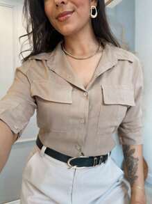 Women's Social Shirt Viscose With Elastane Long Sleeve Casual Shirt Elegant Slim Blouse For Studying Work - 淺褐色的 - 查看 2