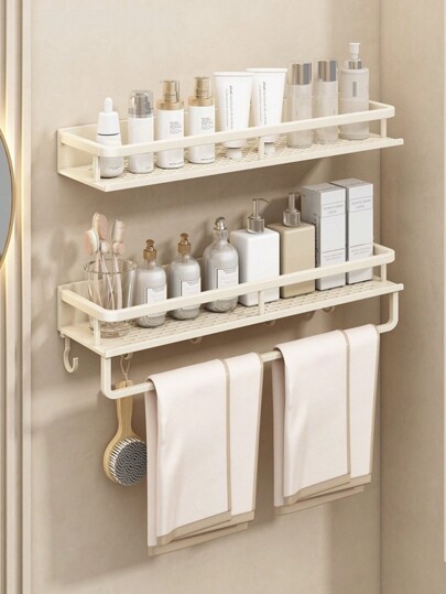 1pc Bathroom Shelf, Wall-Mounted No-Drill Towel Rack Storage Rack, Suitable For Bathroom/Balcony/Kitchen, Multi-Functional Household Storage Rack Home Bathroom Decor Bathroom Organizer Fall Decor Back To School