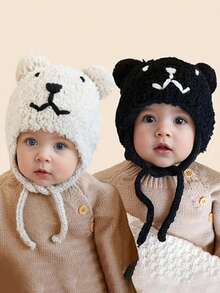 1pc Crianças Tricô Desenho Animado Urso Earflap Gorro Cap, Chapéu Quente Para Bebês E Crianças, Outono/Inverno - 1PC - Ver 2