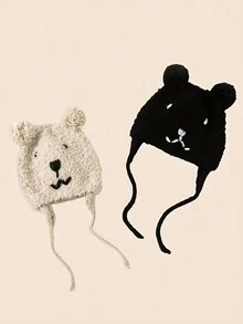 1pc Crianças Tricô Desenho Animado Urso Earflap Gorro Cap, Chapéu Quente Para Bebês E Crianças, Outono/Inverno - 1PC - Ver 4