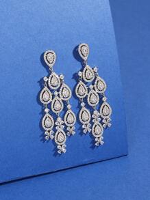 1 paire de boucles d'oreilles à franges avec zircone cubique de luxe en forme de goutte d'eau, convient pour les femmes à porter aux mariages et aux rendez-vous