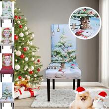Pokrowce na krzesła świąteczne do jadalni Pokrowce na krzesła z nadrukiem Dekoracje świąteczne Najnowsze rozciągliwe zdejmowane pokrowce na krzesła Antypoślizgowe, zmywalne ochraniacze na meble do kuchni, rozciągliwe pokrowce na składane krzesła Spandex 5 szt. Uniwersalny dopasowany pokrowiec na krzesło Ochraniacz na wesele, imprezę, bankiet, święta, uroczystości,