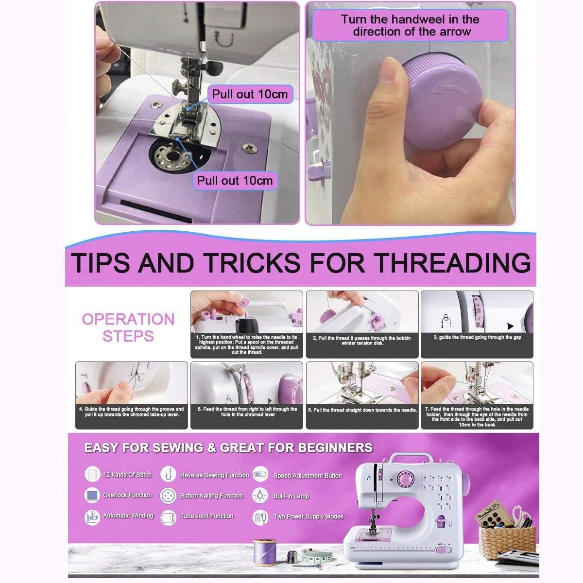 Electric Mini Sewing Machine For Beginners, Adults, Kids With 12 Built In Stitches Portable Sewing Machine 315702e1 D 1041409