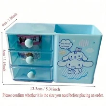 Caja de almacenamiento de escritorio tipo cajón con diseño de dibujos animados lindos para lápices, caja organizadora de joyas y papelería (Hay pequeños arañazos en el cajón y pequeños defectos en la superficie)