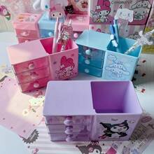 Caja de almacenamiento de escritorio tipo cajón con diseño de dibujos animados lindos para lápices, caja organizadora de joyas y papelería (Hay pequeños arañazos en el cajón y pequeños defectos en la superficie)