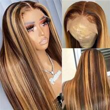 250% Density 4/27 Highlight Ombre Lace Front Wig Human Hair 13x4 Frontal HD Transparent Lace Pre Plucked Straight Lace Front Wig Human Hair Brown Colored Honey Blonde Lace Front Wig Human Hair - SP4/27 - 查看 8