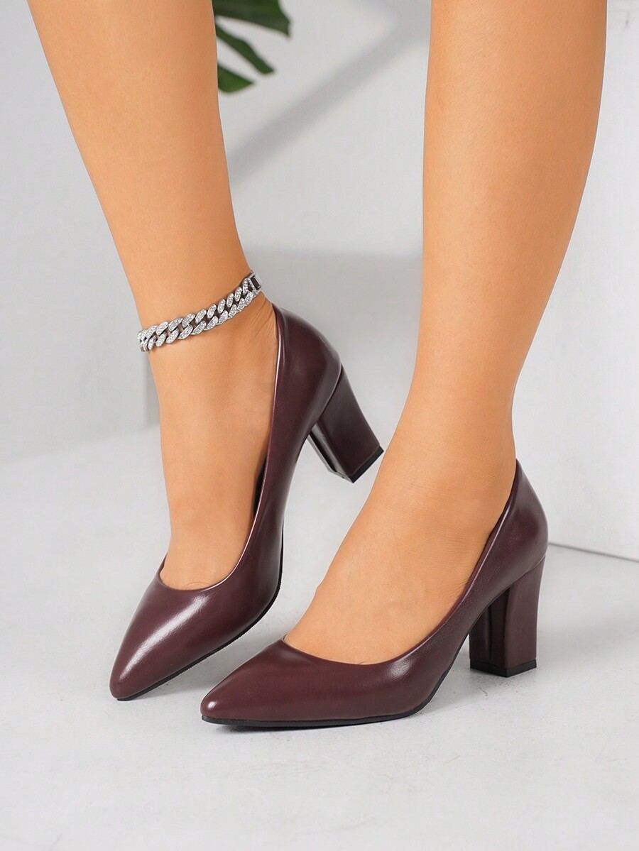 Women's Pointed Toe High Heel Pumps, Sexy Retro Wine Red Elegant