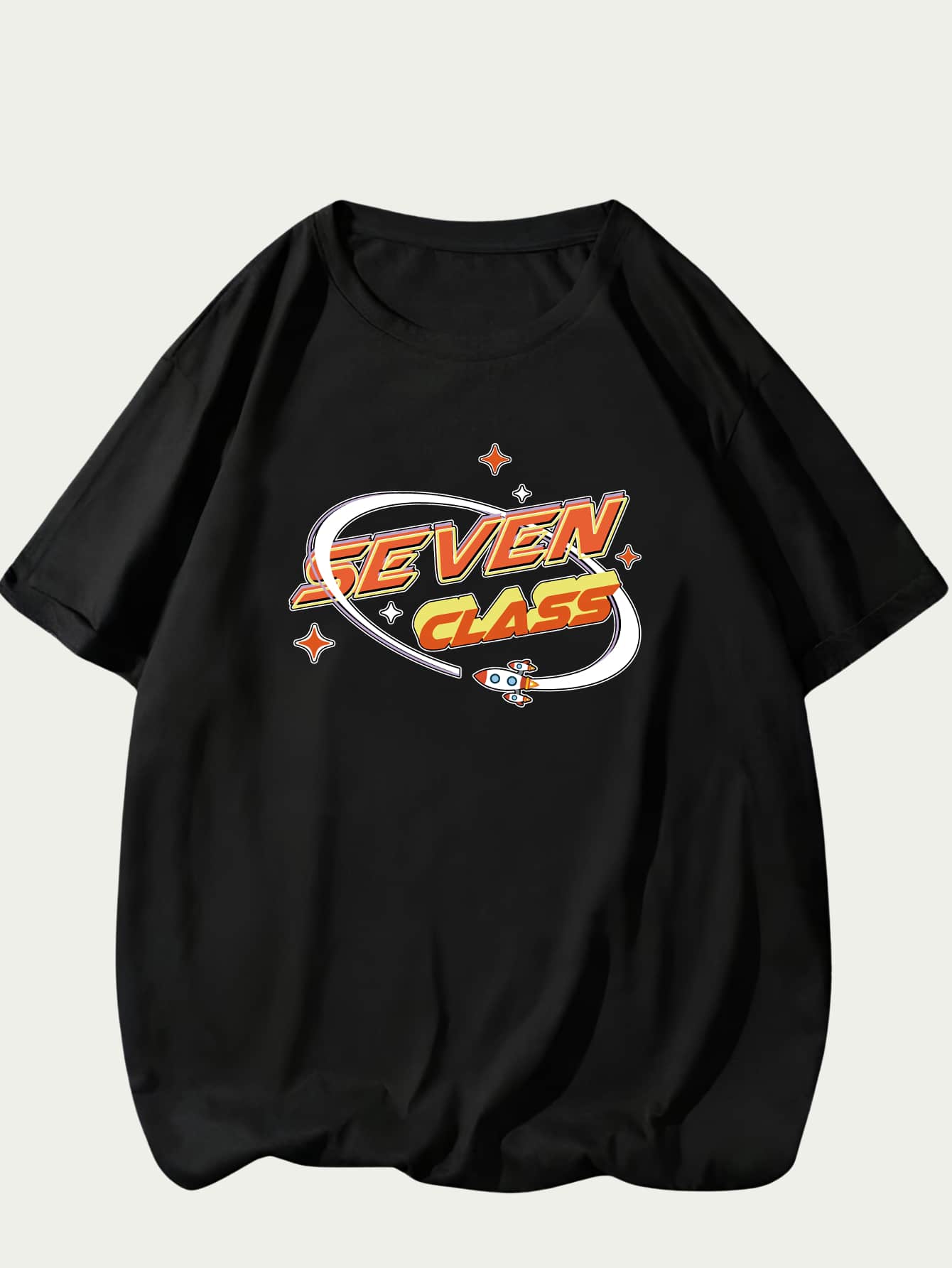 Seven Class Rocket T-Shirt Men's Cotton Shirt Comfort Print Streetwear Casual - màu đen - Xem 1