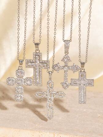 1 st europeisk & amerikansk strass Hip Hop stil hänge halsband Vintage koppar strass kors choker halsband titan stål halsband halsband, vardagsbruk