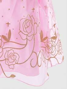 小女孩粉色花朵公主派对礼服 - 彩色 - 查看 6