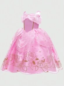 小女孩粉色花朵公主派对礼服 - 彩色 - 查看 5