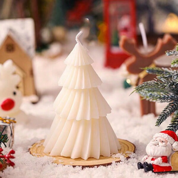 1pc, Handmade Christmas Tree Shaped Scented Candles, Slight Color Difference, Suitable For Home Decor, Restaurant, Birthday, Party, Bathroom Fragrance, Large 160g, Medium 71g, Small 20g