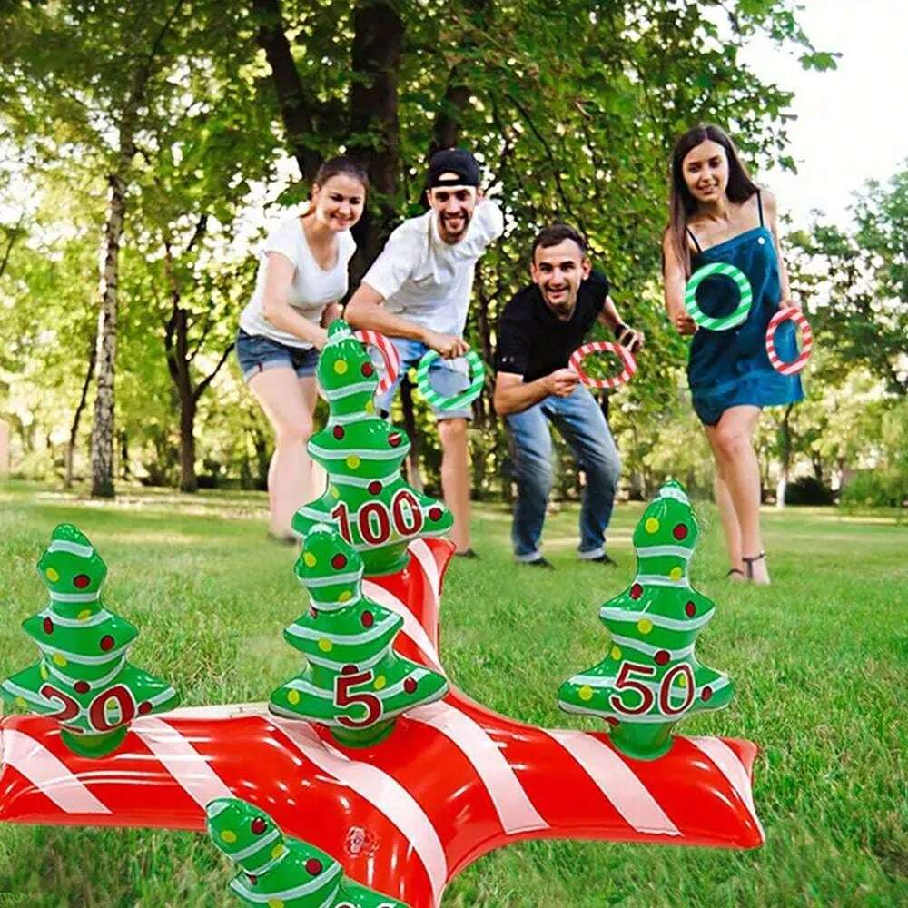 1set Inflatable Christmas Tree Target Game Set, Party Activities Toss Hoops Set, 1pc Inflatable