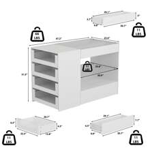 ECACAD Bedroom Island With Glass Top, Checkroom Island Table Glass Display Shelf & 6 Drawers, Wooden Closet Storage Cabinet With Open Shelves For Bedroom