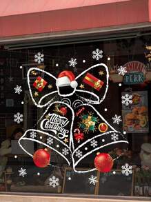 1pc Christmas Snowflake Window Clings,Glass Stickers,Christmas Decals Party Festival Snowflake Stickers Bell Stickers,Christmas - White - View 6