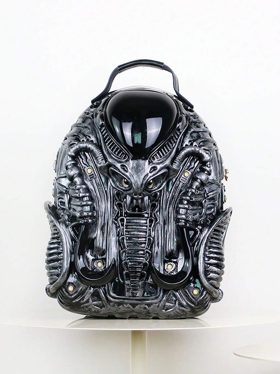 Y2K Fashion Unique Asymmetrical Motorcycle Backpack, Street Punk Creative Cool Men's Backpack, 3D Stereoscopic Relief Design, Women's Bag - Black and White - View 1