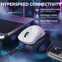 ATTACK SHARK X3MAX Wireless Gaming Mouse,PixArt PAW3950 42000 DPI,49g Ultralight Tri-Mode(BT5.4/2.4GHz/Wired), 1K Polling Rate Programmable Computer Mice - White - View 7