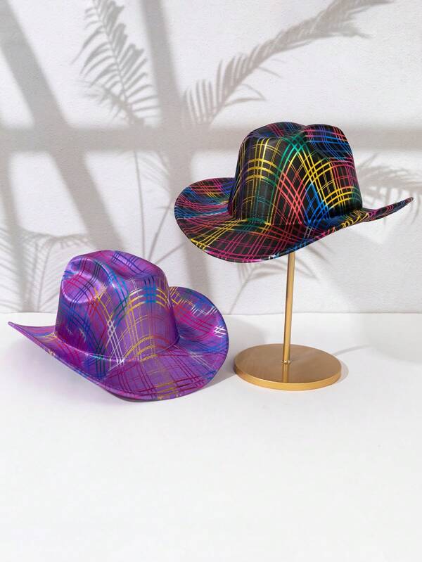 1pc Colorful Ruffled Brim Western Cowboy Hat, Decorative Party, Performance, Festival Hat