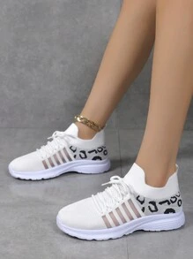 1 Paar Damen Schnür-Lässig-Sneaker, leichte atmungsaktive flache Sportlaufschuhe für Outdoor-Aktivitäten
