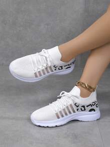 1 Paar Damen Schnür-Lässig-Sneaker, leichte atmungsaktive flache Sportlaufschuhe für Outdoor-Aktivitäten