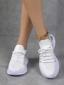 1 Paar Damen Schnür-Lässig-Sneaker, leichte atmungsaktive flache Sportlaufschuhe für Outdoor-Aktivitäten