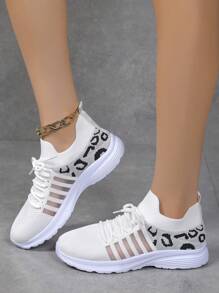 1 Paar Damen Schnür-Lässig-Sneaker, leichte atmungsaktive flache Sportlaufschuhe für Outdoor-Aktivitäten