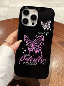 Aesthetic 1pc Jelly Case Compatible With Iphone 11 12 13 14 Pro Max 15, Black-Butterfly Decoration - Multicolor - View 1