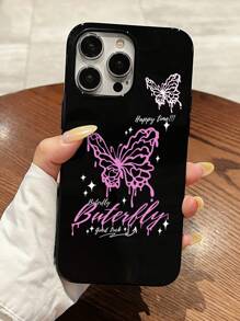 Aesthetic 1pc Jelly Case Compatible With Iphone 11 12 13 14 Pro Max 15, Black-Butterfly Decoration - Multicolor - View 2