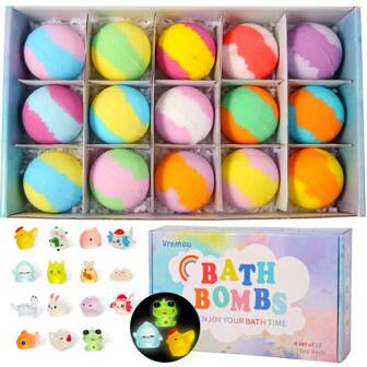 15pcs/Box 50g Each Plant Essential Oil Bath Bombs Gift Set, Lavender, Eucalyptus, Peppermint Fragrance Spa Bath Fizzers, Great Gift For Friends