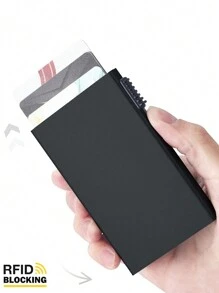 1 件男士铝制卡夹 ID RFID 信用卡夹侧推式 RFID 屏蔽自动弹出银行卡盒智能可拆卸迷你卡包节日礼物父亲日常使用 - A - 查看 1